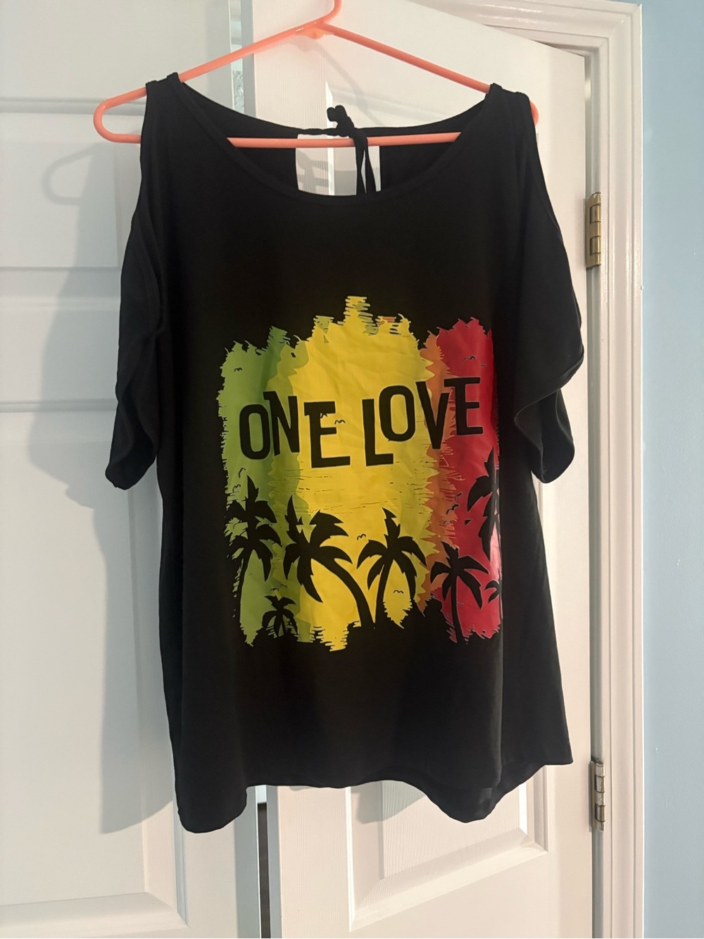 Black "One Love" Graphic Cold-Shoulder Kids Top